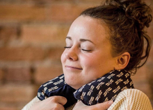 Load image into Gallery viewer, Tri-Fold Neck Bag - Navy Leaves - 5” x 21”